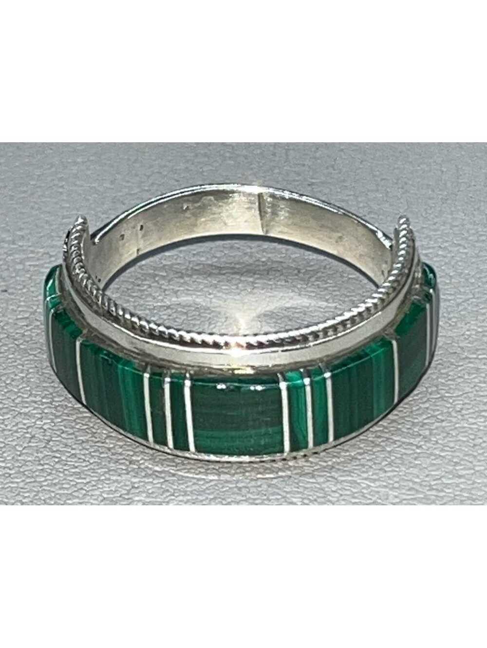 Zuni sterling silver malachite inlay ring traditional size 12 -Panteah